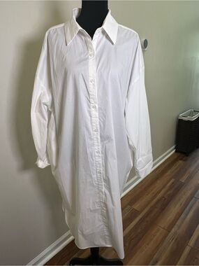 Cherish Oversized White Button-Down Shirt Dress